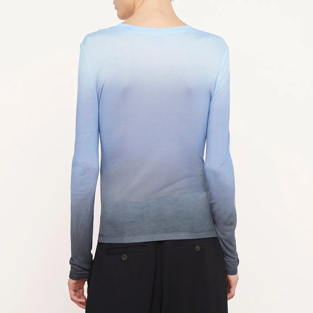 Vince 100% Modal Blue Ombré Dip Dye Long Sleeve Crew Neck Top XL Tee T-Shirt - Picture 2 of 11